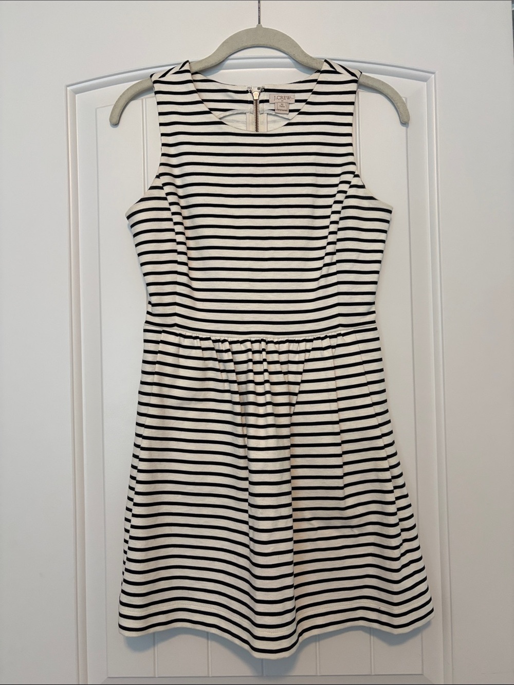 J. Crew Black and White Striped Sleeveless Fit-and-Flare Dress